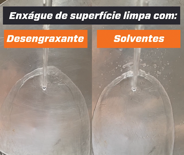 diferença da superfície limpa com desengraxante e com solventes